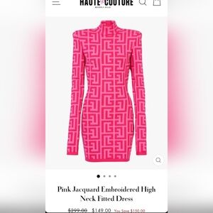 Pink Jacquard Embroidered high neck fitted dress